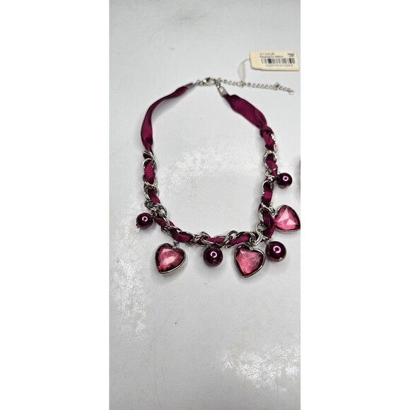 NWT Cranberry Heart Bead, Faux Pearl, Silver Chain Choker Necklace & Bracelet - Picture 5 of 9